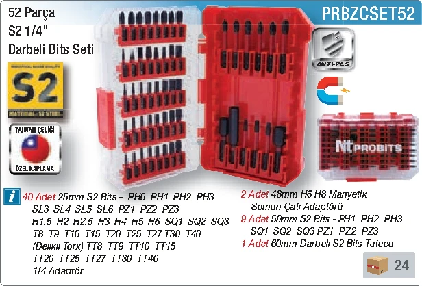 52 Parça S2 1/4" Darbeli Bits Seti katalog bilgileri